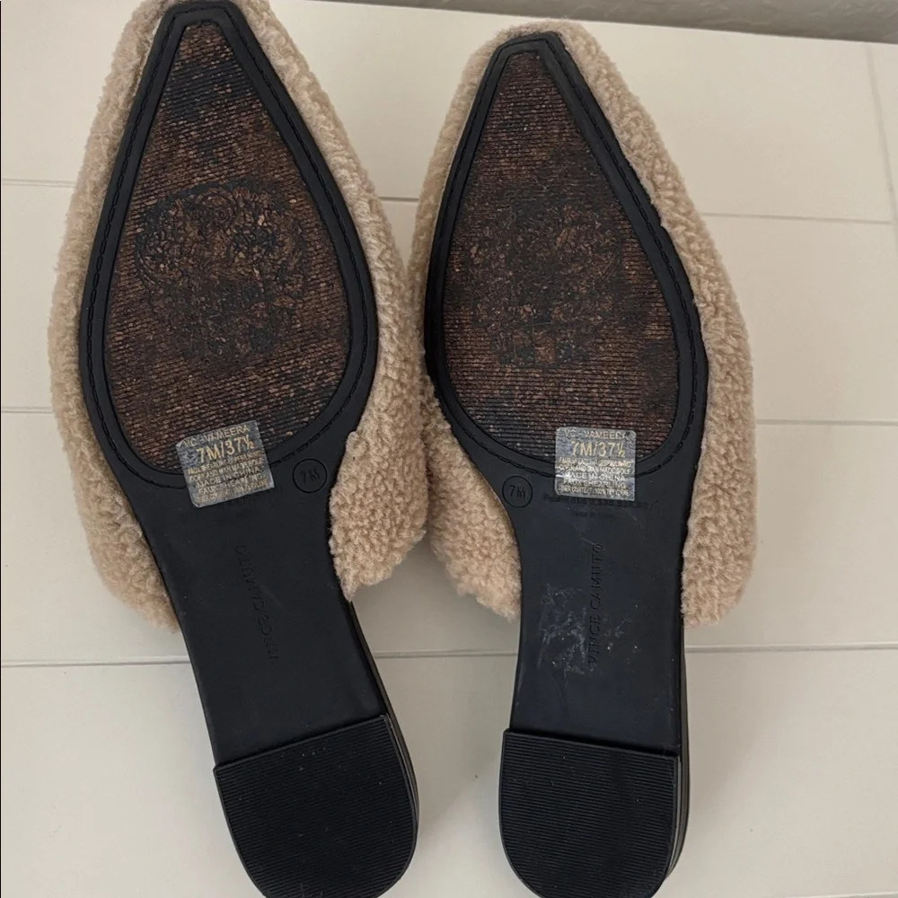 Vince Camuto Beige Faux Shearling Pointed Slip-On Mules - Picture 5 of 6